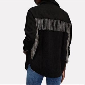 SAYLOR Layton Encrusted Embellished Rhinestone Fringe Trimmed Jacket Shacket
